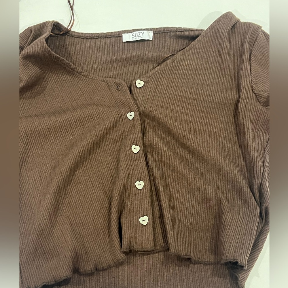 Suzy Shier Chocolate Button-Down Shirt
